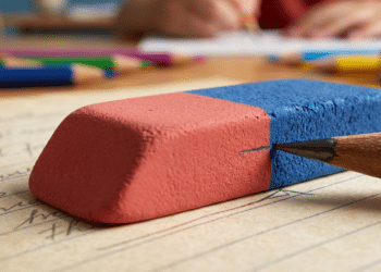 Para que serve a parte azul da borracha escolar clássica?