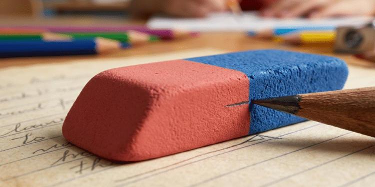 Para que serve a parte azul da borracha escolar clássica?