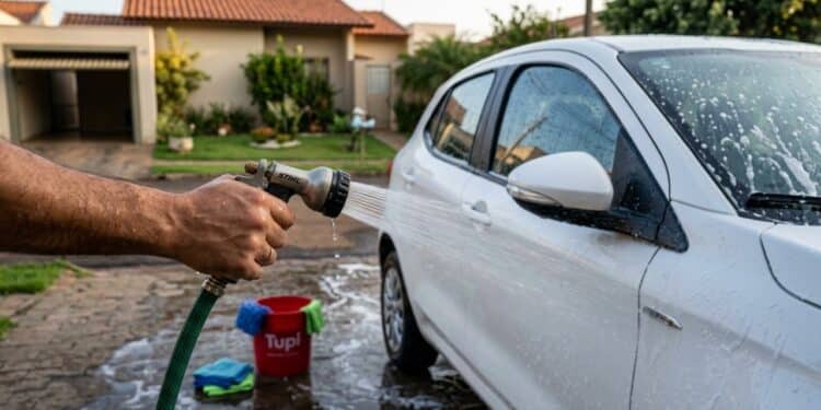 Lavar o carro com mangueira pode gastar até 500 litros de água e veja como reduzir isso para menos de 50 litros