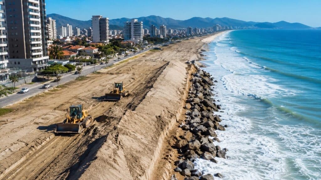 Maior obra de alargamento de praia do Brasil atinge fase decisiva e promete transformar litoral de Santa Catarina com investimento de R$ 333 milhões