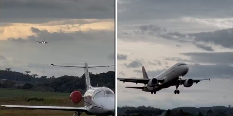 Fortes ventos em Santa Catarina fazem avião 'descer de lado' e piloto arremete pouso
