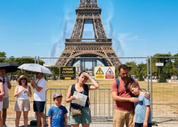 Onda de calor extrema força fechamento da Torre Eiffel e assusta turistas em Paris