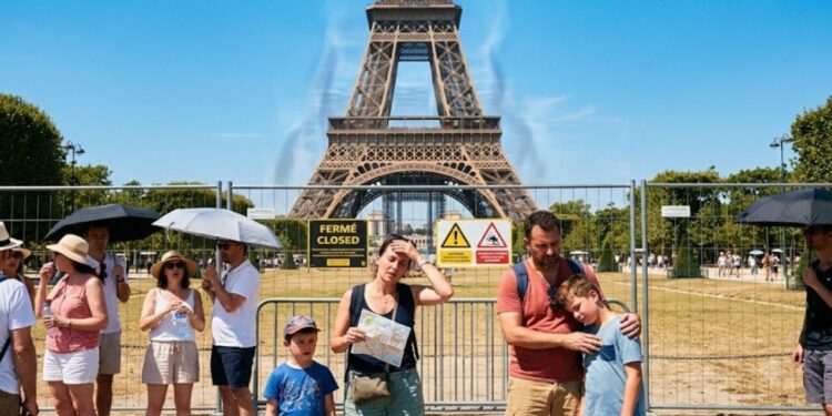 Onda de calor extrema força fechamento da Torre Eiffel e assusta turistas em Paris