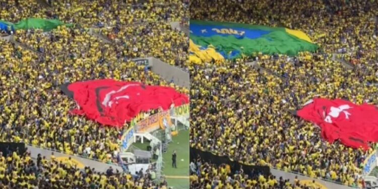 Patrocinador comete erro em campanha com a seleção durante ação no Maracanã ao utilizar bandeira vermelha