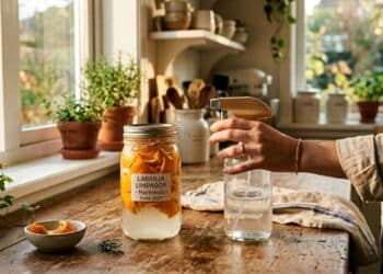 Receita caseira com vinagre e casca de laranja funciona como desengordurante e repelente natural
