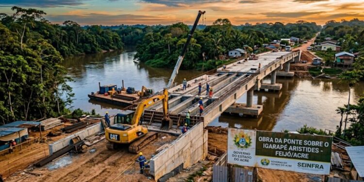 Nova ponte sobre o Igarapé Aristides em Feijó avança com investimento de R$ 7,5 milhões do Acre e promete melhorar acesso e circulação de pessoas e serviços