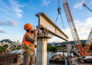 Construção de ponte em Joinville usa guindaste gigante para instalação de vigas em projeto de R$ 27,7 milhões que vai melhorar a mobilidade para mais de 114 mil moradores