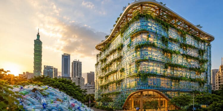 Projeto inovador converte lixo plástico em pavilhão de nove andares e revoluciona a arquitetura sustentável em megaprojeto com 1,5 milhão de garrafas plásticas