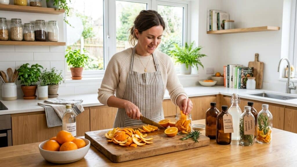 Receita caseira com vinagre e casca de laranja funciona como desengordurante e repelente natural