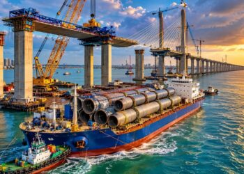 Obras da maior ponte da América Latina avançam com chegada de navio carregado com mais de 800 toneladas de materiais avaliados em R$ 17 milhões