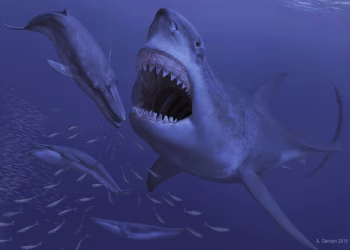Fósseis indicam que megalodonte poderia atingir cerca de 24,3 metros de comprimento
Reprodução/Alberto Gennari via www.darwinsdoor.co.uk