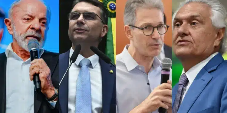 O presidente da República, Luiz Inácio lula da Silva (PT), o senador Flávio Bolsonaro (PL-RJ) e os ex-governadores Romeu Zema (Novo) e Ronaldo Caiado (PSD)  • Arte CNN Brasil
