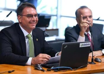 Flávio Bolsonaro e Rogério Marinho — Foto: Roque de Sá/Agência Senado