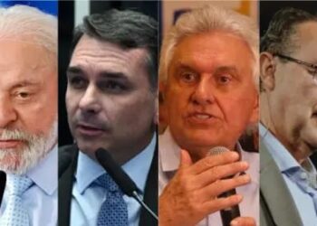 Da esquerda para a direita, Lula, Flávio Bolsonaro, Ronaldo Caiado e Augusto Cury (Fabio Rodrigues Pozzebom/Agência Brasil, Carlos Moura/Agência Senado, Divulgação/PSD e Reprodução/Instagram/.)