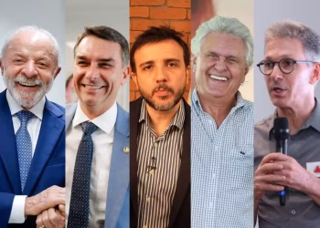 Lula, Flávio Bolsonaro, Renan Santos, Caiado e Zema — Foto: Divulgação e reprodução