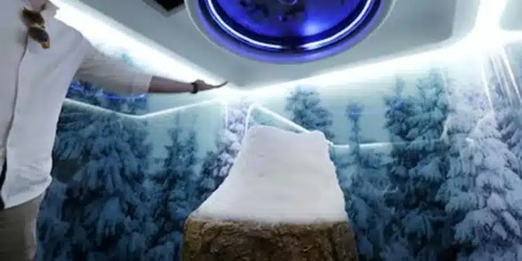 Nos quartos de neve, flocos caem do teto em uma câmara artificial de ar gelado
- Divulgação/The SpaButler
