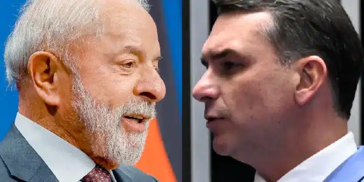 O presidente da República, Luiz Inácio Lula da Silva; e o senador Flávio Bolsonaro (PL-RJ) (Ricardo Stuckert/PR/Carlos Moura/Agência Senado/Divulgação)