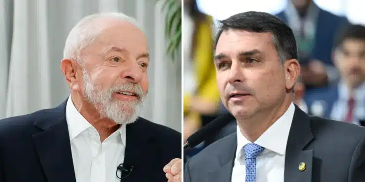 Os pré-candidatos Luiz Inácio Lula da Silva (PT) e Flávio Bolsonaro (PL). (Foto: Fotomontagem Gazeta do Povo (Ricardo Stuckert/PR e Andressa Anholete/Agência Senado))