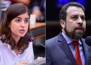 Os deputados federais Tabata Amaral e Guilherme Boulos — Foto: CMulher e Zeca Ribeiro/Câmara dos Deputados