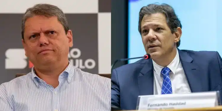 O governador de São Paulo, Tarcísio de Freitas (Republicanos), e o ex-ministro da Fazenda, Fernando Haddad (PT) | Crédito: Mônica Andrade/Governo do Estado de SP; Washington Costa/MF