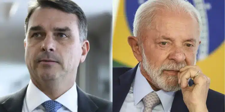 O candidato Flávio Bolsonaro (à esquerda) e o candidato Luiz Inácio Lula da Silva (à direita)  • Reprodução