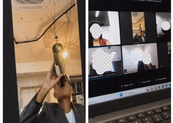 Juiz aparece bebendo vinho diretamente da garrafa durante audiência realizada por videoconferência.. — Foto: Redes sociais