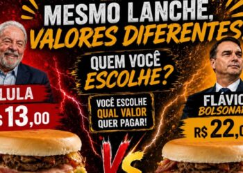Lanchonete de Laguna, no Sul de SC, divulgou uma promoção de um X-salada com dois valores diferentes para eleitores do Lula (PT) ou do Bolsonaro (PL)
Foto: Reprodução/Redes Sociais/ND Mais
