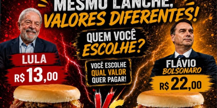 Lanchonete de Laguna, no Sul de SC, divulgou uma promoção de um X-salada com dois valores diferentes para eleitores do Lula (PT) ou do Bolsonaro (PL)
Foto: Reprodução/Redes Sociais/ND Mais