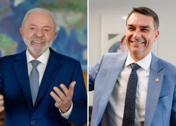 Presidente Lula e o senador Flávio Bolsonaro — Foto: Ricardo Stuckert/Presidência da República; Vittor Sales