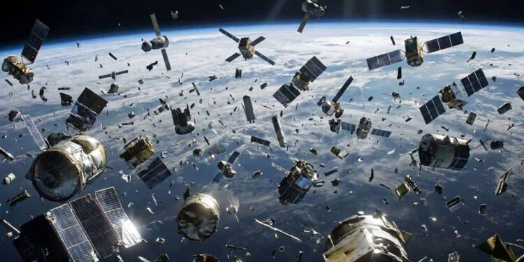 Mais de 41 mil satélites podem ser lançados até 2034, pressionando uma órbita onde detritos já ameaçam espaçonaves e satélites. - Imagem criada por inteligência artificial (ChatGPT / Olhar Digital)