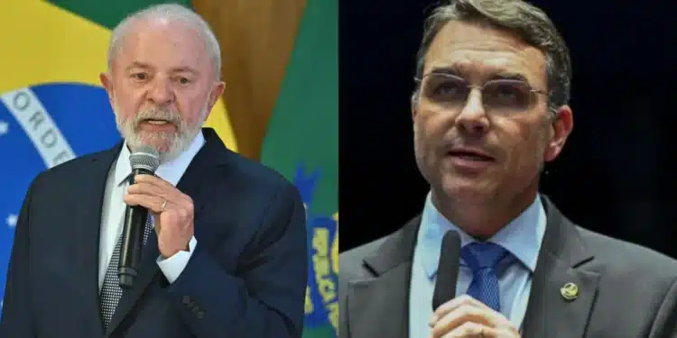 O presidente da República, Luiz Inácio Lula da Silva (PT) e o senador Flávio Bolsonaro (PL)  • Reprodução