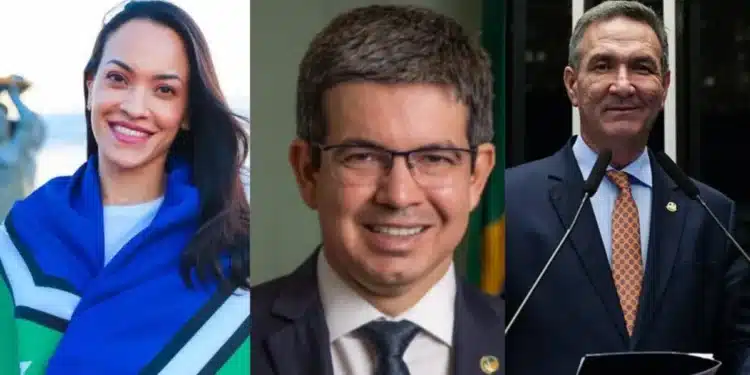 Rayssa Furlan (Podemos), Randolfe (PT) e Lucas Barreto (PSD), candidatos ao Senado pelo estado do Amapá  • Reprodução/ CNN