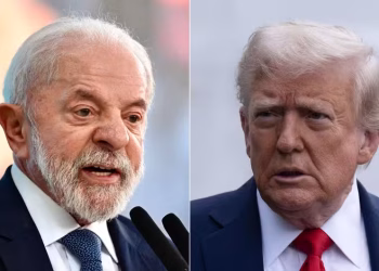 O presidente Luiz Inácio Lula da Silva e seu contraparte dos Estados Unidos, Donald Trump — Foto: Fotos de Evaristo Sá/AFP e Brendan Smialowski/AFP