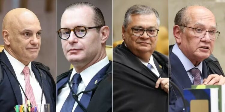Os ministros Alexandre de Moraes, Cristiano Zanin, Flávio Dino e Gilmar Mendes — Foto: Victor Piemonte/STF