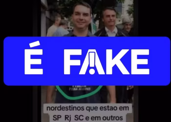 É #FAKE foto de Flávio Bolsonaro com camisa com ofensas a nordestinos; trata-se de montagem — Foto: Reprodução/ G1