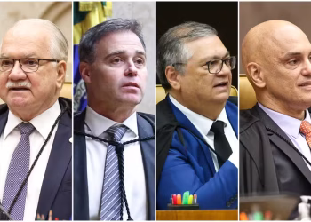 Os ministros Edson Fachin, André Mendonça, Flávio Dino e Alexandre de Moraes — Foto: Alejandro Zambrana/STF, Antonio Augusto/STF e Gustavo Moreno/STF