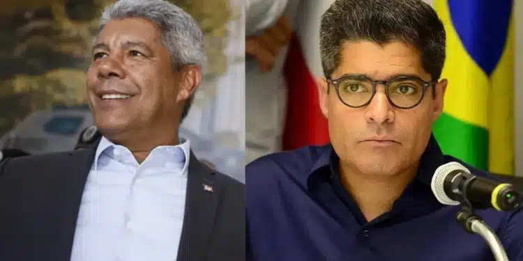 Governador da Bahia, Jerônimo Rodrigues (PT), à esquerda, e ACM Neto (União), ex-prefeito de Salvador, à direita  • Matheus Landim/GOVBA | Reprodução/Facebook