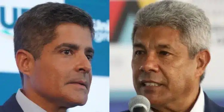 À esquerda, ACM Neto (União) e, à direita, Jerônimo Rodrigues (PT) • União na Câmara | Thuane Maria/GOVBA