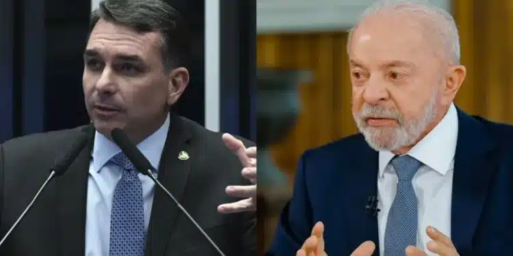 O senador Flávio Bolsonaro (PL-RJ) e o presidente Luiz Inácio Lula da Silva (PT) • Carlos Moura/Agência Senado/Ricardo Stuckert