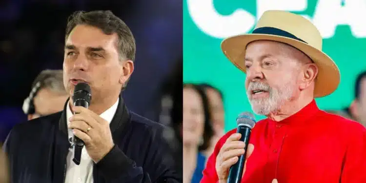 O senador Flávio Bolsonaro (PL-RJ) e o presidente Luiz Inácio Lula da Silva (PT) • Estadão Conteúdo/Ricardo Stuckert