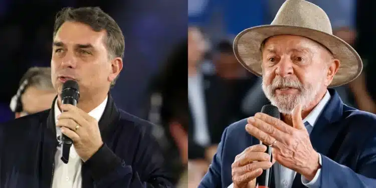 O senador Flávio Bolsonaro (PL-RJ) e o presidente Luiz Inácio Lula da Silva (PT) • Estadão Conteúdo/ Ricardo Stuckert / PR