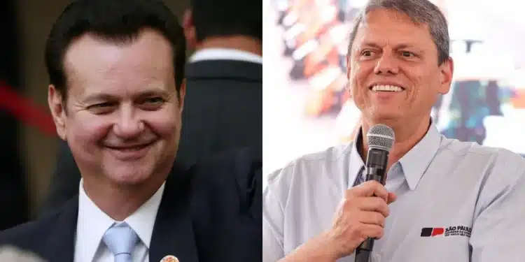 Gilberto Kassab (PSD) e Tarcísio de Freitas (Republicanos) • FÁTIMA MEIRA/FUTURA PRESS/ESTADÃO CONTEÚDO/João Valério/Governo de São Paulo